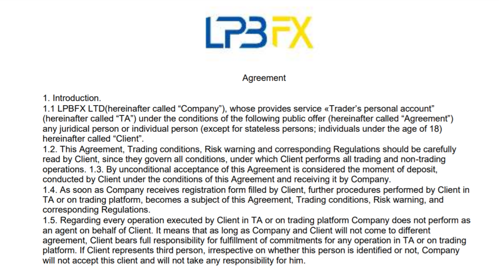 LPBFX Клиентское соглашение